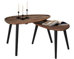 MISOU Bijzettafel - Set van 2 - Acacia Hout - Driehoekig - Tafeltje - Salontafels- Bijzettafels - Koffietafel - Bijzettafeltjes woonkamer - Bruin - 60x40cm - GAIA