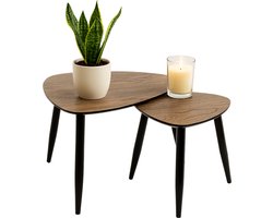 MISOU Bijzettafel - set van 2 - Organisch - Koffietafel - Modern - Walnoot Hout - Bruin - Tafeltjes - 60x48cm - 40x40cm - SILVA