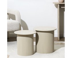MISOU Bijzettafels - Set van 2 Koffietafeltjes - Rond - Hout - Beige - TERRA NOVA