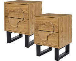 MISOU Calypso Nachtkastjes - Set van 2 - Wandkast - met Lades - Bijzettafel - Nachtkast - op Poten - Industrieel - Hout
