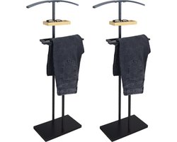 MISOU Dressboy - Kledingstandaard - 2 Stuks - Kledinghouder - Zwart - 114 cm - Kledingrek - Bamboe en metaal