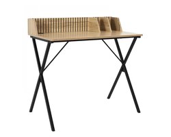 MISOU Klaus Bureau - Laptoptafel - Bureautafel met Opbergvakjes - Hout - Stalen Poten - Staand - Bruin