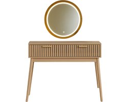 MISOU Klaus Kaptafel met LED Spiegel - met verlichting - Make up tafel met spiegel - Sidetable met Lades - Hout