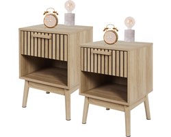 MISOU Klaus Nachtkastjes - set van 2 - met Lade - Wandkast - Hout - Bruin - Ladekastje - Slaapkamer - Dressoir - Hal - 40x35x55cm