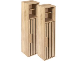 MISOU Klaus Toiletkastje - Set van 2 - WC kastje - Badkamerkastje - WC rolhouder - Toiletrolhouder - Staand - Hout - Smal