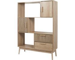 MISOU Klaus Wandkast - Met Lades - Open - Vakkenkast - met 5 Vakken - Boekenkast - Opbergkast - Hout - 100x35x140cm