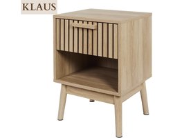 MISOU Nachtkastje Hout- met Lade - Nachtkastje Beige - Nachtkastje smal - Bedtafel - Open vak- Klaus - 40x35x55cm