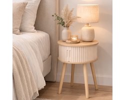 MISOU Nachtkastje met Deuren - 40x40x54cm - Hout Beige - Rond - Bedside Table - JULIET