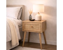 MISOU Nachtkastje met Lade - 39x39x55.4cm - Hout Look Bruin - Rotan - Bedside Table - BALI