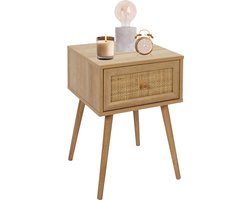 MISOU Nachtkastje - Met Lade - Modern - Rotan - Webbing - Hout - Slaapkamer - Eiken Kleur