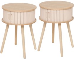 MISOU Nachtkastjes- Met Lade - Rond - Set van 2 - Modern - Hout - Slaapkamer - Bijzettafel - Neutraal - met Deuren - Beige - MDF - JULIET