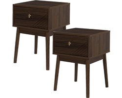 MISOU Nachtkastjes set van 2 - met Lade - 40x40x55cm - Nachtkastje Hout Look Donkerbruin - Japandi Style - Bedside Table - TIFFANY