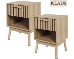 MISOU Nachtkastjes set van 2 - met Lade - Nachtkastje hout - Nachtkastje Beige - Bedtafel - Open vak- Klaus - 40x35x55cm