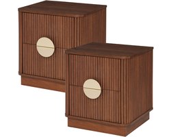 MISOU Nachtkastjes set van 2 met Lades - 45x40x55cm - Walnoot - Donkerbruin met Goude details - Hout - SPICIA