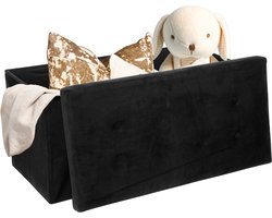 MISOU Opbergbox - met Bank - Velvet - Zwart - Poef - met Opbergruimte - Opbergmand - JARO