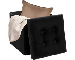 MISOU Opbergpoef - met Deksel - Poef - met Opbergruimte - Opvouwbaar - Opbergbox - Zwart - Velvet - LUMI