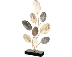 MISOU Ornament - op Voet - 30x53cm - Staand - Beeld - op Standaard - voor Binnen - Vensterbank Decoratie - Goud - Zwart - Bladeren - JANA