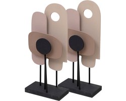 MISOU Ornament op Voet - Hout - Set van 2 - Staand Beeld - 15,5x8x35cm - op Staandaard - voor Binnen - Vensterbank Decoratie