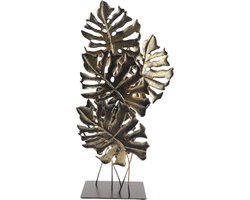 MISOU Ornament op Voet - voor Binnen - op Standaard - Vensterbank Decoratie - Monstera - Goud - 57cm - Metaal