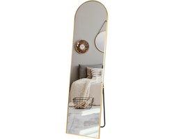 MISOU Passpiegel - Goud - Wandspiegel -Staand - met Standaard - Lange Spiegel - 150cm - Woondecoratie - Slaapkamer Accessoires - Organisch - Half rond - NOLA