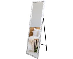 MISOU Passpiegel - Wit - Marmerlook - Staand- 44x126cm - Kinderkamer - Wandspiegel - Miroir Mural