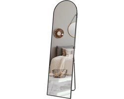 MISOU Passpiegel - Zwart - Wandspiegel -Staand - met Standaard - Lange Spiegel - 150cm - Woondecoratie - Slaapkamer Accessoires - Organisch - Half rond - NOLA