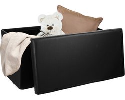 MISOU Poef - Opbergbank - Opvouwbaar met Opbergruimte - Opbergbox - Zwart - 76,5x38x37,5cm - PU Leder - REMI