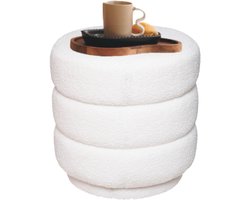 MISOU Poef - Teddy Stoel - Teddy Poef - Rond - Hocker - Bijzettafel - Bouclé - Stof - Wit - 37x40cm - COZY