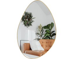 MISOU Spiegel - Goud - Wandspiegel - Ovaal - Wanddecoratie - Badkamerspiegel - 60x40cm - Miroir Mural - HALO