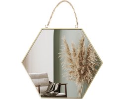 MISOU Spiegel Honingraad - Goud - met Ketting - Wandspiegel - Decoratieve - Accessoires - Wanddecoratie - Miroir Mural