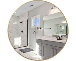 MISOU Spiegel - Rond - Goud - Glas - Wandspiegel - Spiegel badkamer - Diameter 55cm - Accessoires - Wanddecoratie - Miroir Mural