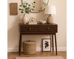 MISOU Tiffany Sidetable - Console tafel - Kaptafel - Make up tafel - Consoletafel - Haltafel - Woonkamer - Wandtafel - Hout - Tafel - met Lades - Bruin