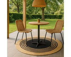 MISOU Vloerkleed - Rond - Tapijt - Woonkamer - Veranda - Slaapkamer - Jute - Kleed - Zwart - 90x90cm - voor Binnen en Buiten - JAIM