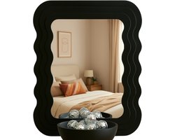 MISOU Wandspiegel - Organische Vorm - Wavy Spiegel - Reliëf - Badkamerspiegel - Woondecoratie - Wanddecoratie - Zwart - Miroir Mural - EVI