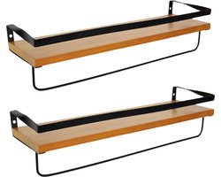 MISOU Zwevende Wandplank - 2 stuks - Industrieel - Hout - Muurdecoratie - Boekenrek - 44,5x14cm - Fotoplank - Wandrek - Wanddecoratie