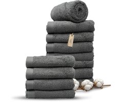 Miss Towels 50x100 Handdoeken Set 12 st. - 5 sterren Hotelkwaliteit - Badtextiel - Luxe Badhanddoeken - Zachte Badlakens - AntracietGrijs - Made in Portugal
