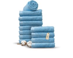 Miss Towels 50x100 Handdoeken Set 12 st. - 5 sterren Hotelkwaliteit - Badtextiel - Luxe Badhanddoeken - Zachte Badlakens - HemelsBlauw - Made in Portugal