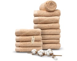 Miss Towels 50x100 Handdoeken Set 12 st. - 5 sterren Hotelkwaliteit - Badtextiel - Luxe Badhanddoeken - Zachte Badlakens - Zand Kleur - Made in Portugal