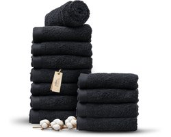 Miss Towels 50x100 Handdoeken Set 12 st. - 5 sterren Hotelkwaliteit - Badtextiel - Luxe Badhanddoeken - Zachte Badlakens - Zwart - Made in Portugal