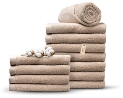 Miss Towels 70x140 Handdoeken Set 12 st. - 5 sterren Hotelkwaliteit - Badtextiel - Luxe Badhanddoeken - Zachte Badlakens - Camelbruin - Made in Portugal