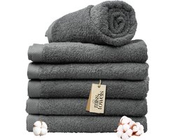 Miss Towels 70x140 Handdoeken Set 6 st.- 5 sterren Hotelkwaliteit - Badtextiel - Luxe Badhanddoeken - Zachte Badlakens - AntracietGrijs - Made in Portugal