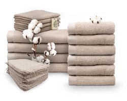 Miss Towels - Familieset - Camel - 5 Sterren Hotelkwaliteit Handdoeken - Badlakens - Gastendoekjes - Washandjes - 6+4+4+6 stuks - Made in Portugal