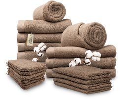 Miss Towels - Familieset - Kastanjebruin - 5 Sterren Hotelkwaliteit Handdoeken - Badlakens - Gastendoekjes - Washandjes - 6+4+4+6 stuks - Made in Portugal