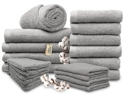Miss Towels - Familieset - Licht grijs - 5 Sterren Hotelkwaliteit Handdoeken - Badlakens - Gastendoekjes - Washandjes - 6+4+4+6 stuks - Made in Portugal