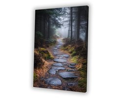 Mistig stenen pad door bos - Bos canvas schilderij - Wanddecoratie canvas pad - Realistische kunst - Muurdecoratie klassiek - Canvas schilderij woonkamer - canvas 50x70 cm