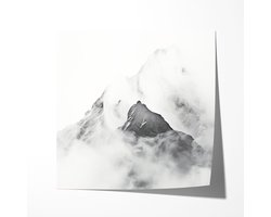 Mistige Berglandschap Zwart - Poster 80x80 cm vierkant Sfeervolle wanddecoratie voor woonkamer en slaapkamer - Premium papier - Zonder lijst