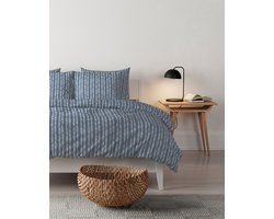 Mistral Home - DEKBEDOVERTREK - gewassen katoen - 240 x 220 cm + 2x 65 x 65 cm - lits-jumeaux - strepen - blauw