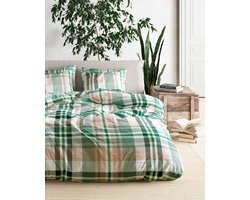 Mistral Home - DEKBEDOVERTREK - katoenviscose - 200 x 200 cm + 2x 65 x 65 cm - tweepersoons - ruiten - groen- Duurzaam