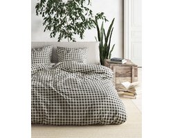 Mistral Home - DEKBEDOVERTREK - recycled katoen renforcé - 240 x 220 cm + 2x 65 x 65 cm - lits-jumeaux - ruiten - grijs- Duurzaam