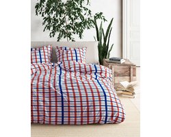 Mistral Home - DEKBEDOVERTREK - recycled katoen renforcé - 240 x 220 cm + 2x 65 x 65 cm - lits-jumeaux - ruiten - oranje- Duurzaam